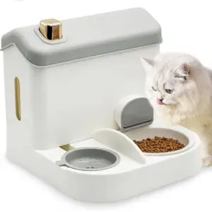 Fhiny Gravity Cat Feeder and Water Dispenser, 2 in 1 Gravity Feeder Cat Dry Food & Waterer Removable Ceramic Bowl Pet