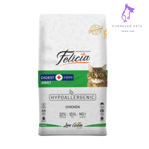 Felicia Digest Care Adult Chicken Cat Food – 2kg, low-grain, hypoallergenic formula for digestive health, shiny coat, & strong immunity. Imported from Turkey.