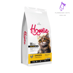 Premium kitten and mother cat food by Homie. 44% chicken protein, omega-rich, supports growth, immunity, and milk production. Imported. 1.5kg.